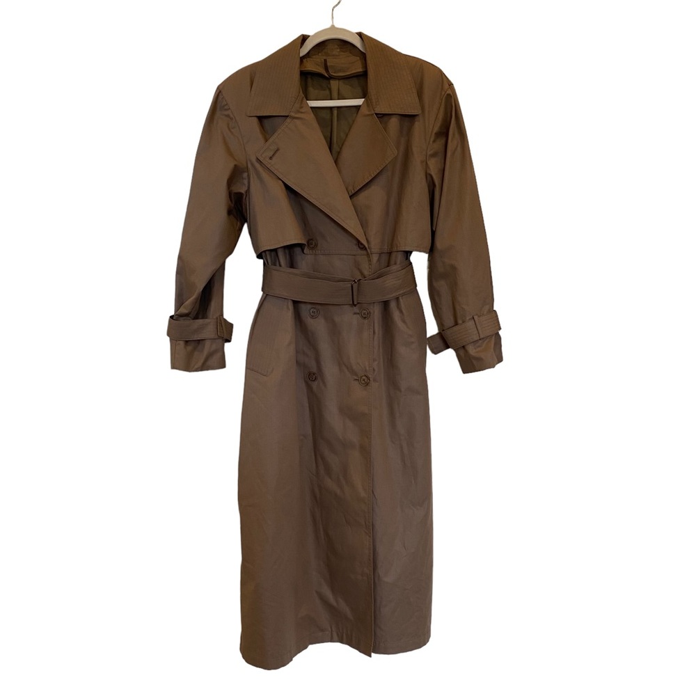 London Fog Button Down Belted Double Breasted Tan Trench Coat Jacket 8